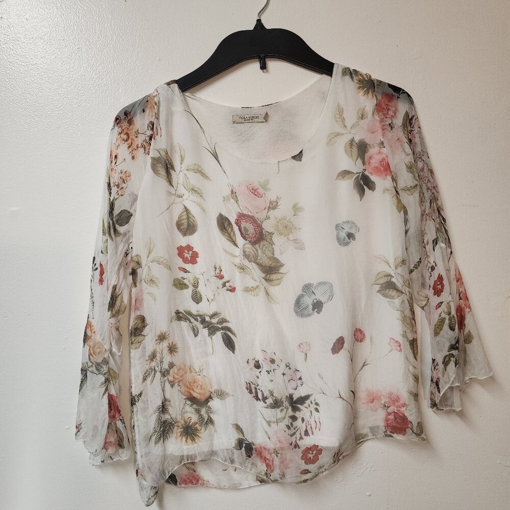 Viola Borghi Large Cotton Tank Silk Overlay top NWOT Festive Dressy Date night